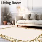 Intricate Gold Scrollwork Border Design Rug