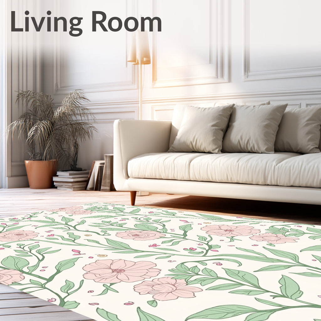 Delicate Pink Floral Vine Pattern Rug