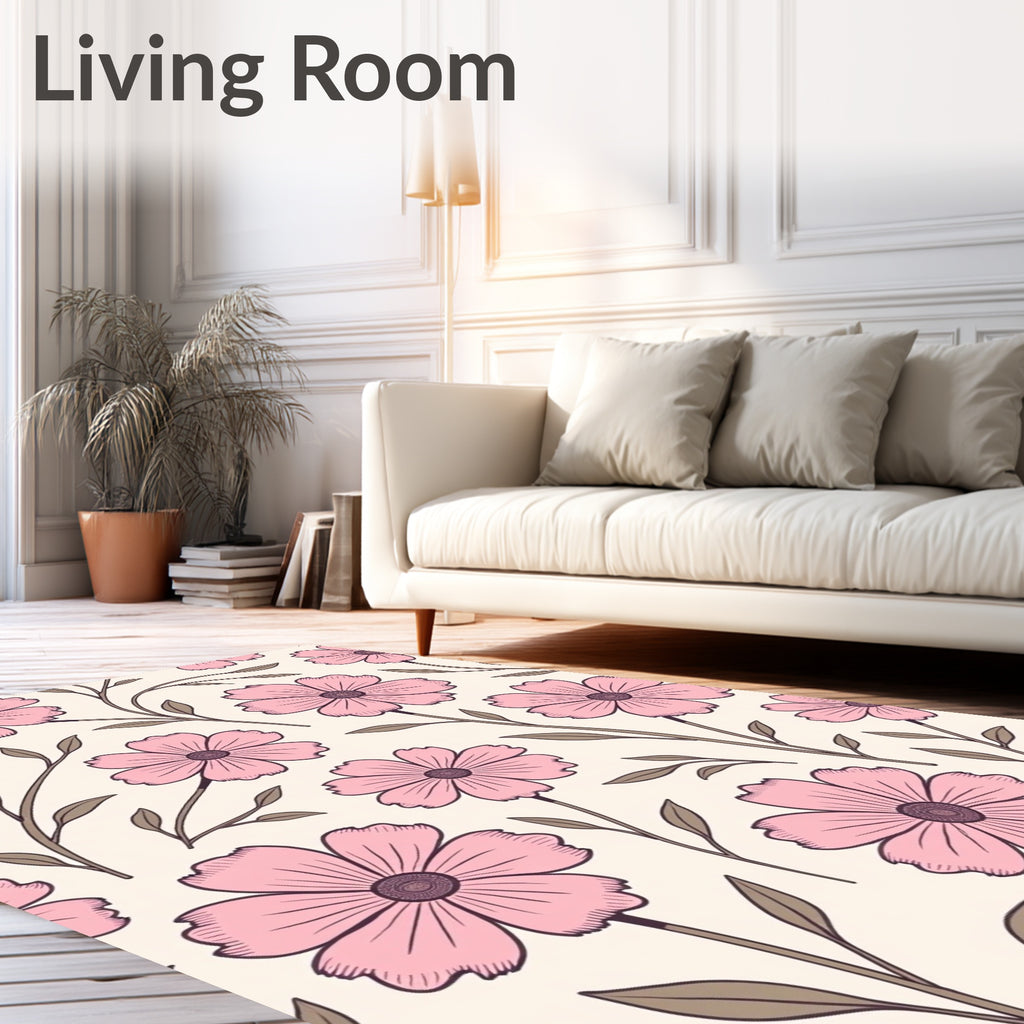 Pink Floral Stem Pattern Design Rug