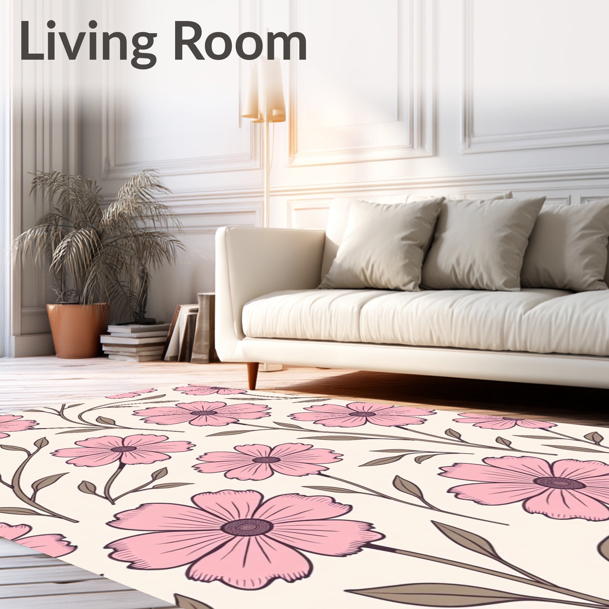 Pink Floral Stem Pattern Design Rug