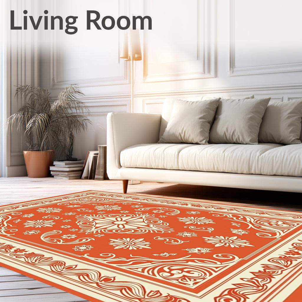 Ornate Floral Scrollwork Border Design Rug
