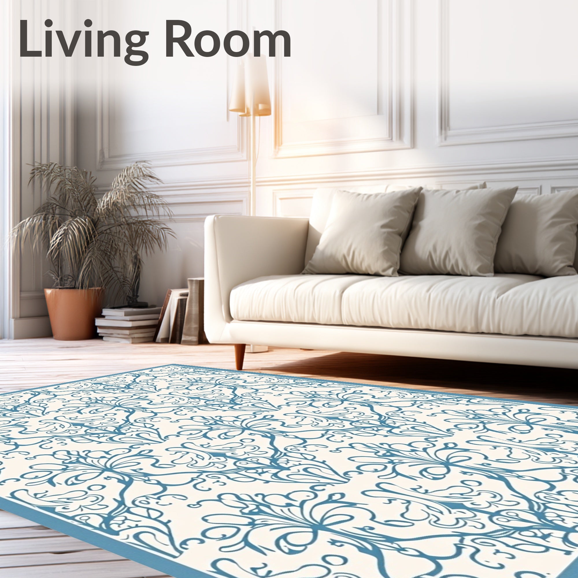 Classic Blue Floral Swirl Pattern Rug