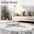 Ornate Black Floral Scrollwork Frame Rug