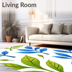Delicate Blue Green Leaf Pattern Rug