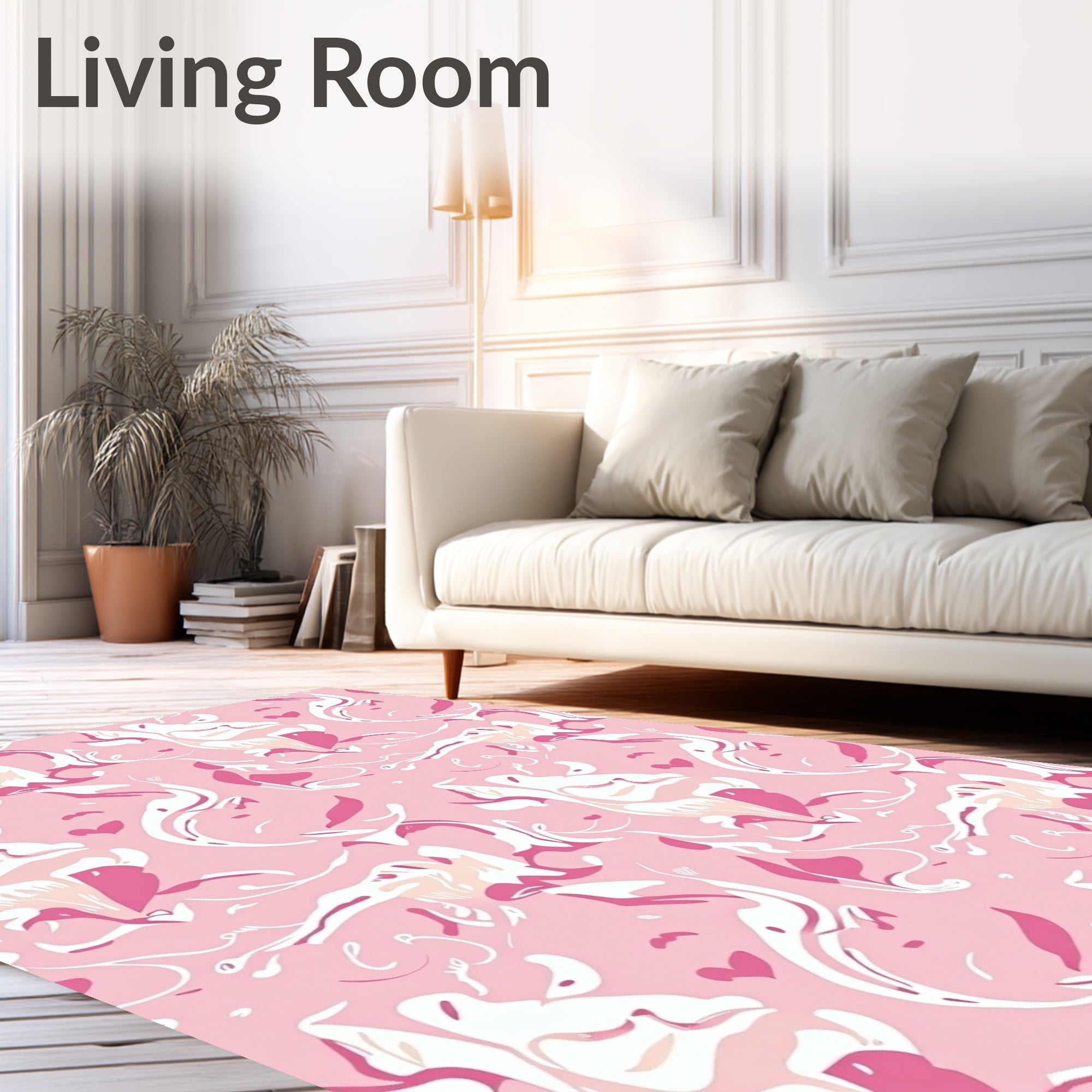 Abstract Pink Swirl floral Design Rug