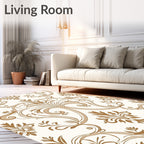 Elegant Bronze Floral Scrolls Fabric Rug