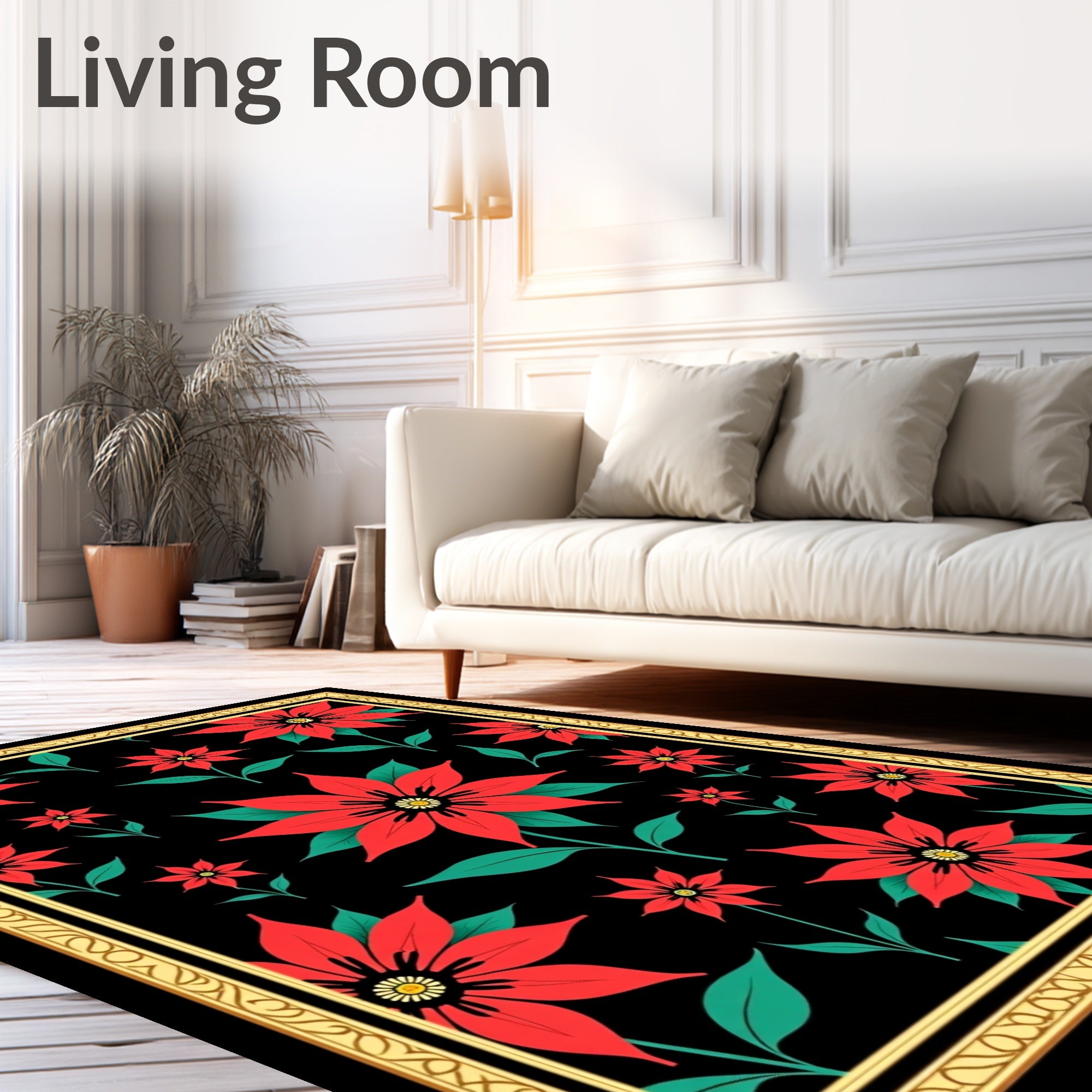 Bold Red Floral Garden Rug