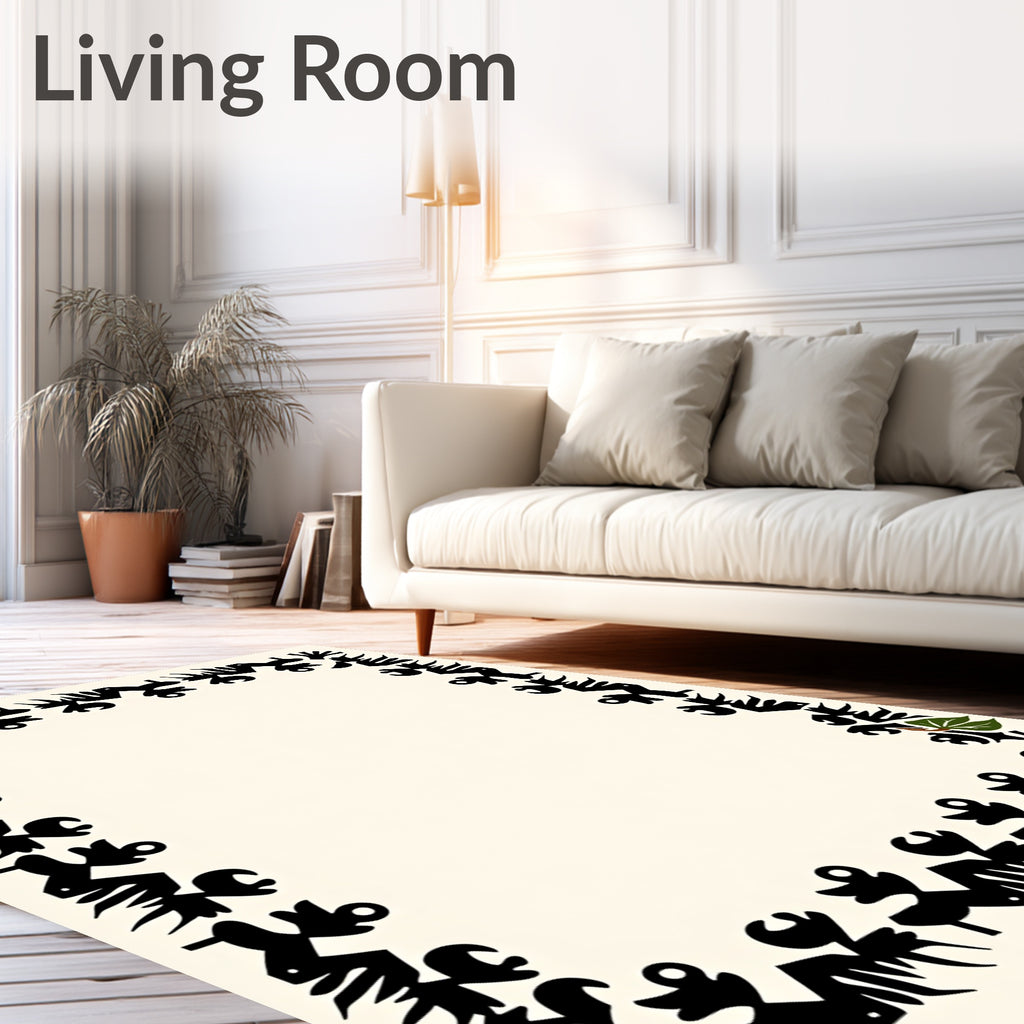 Abstract Tribal Spiky Figures Border Rug