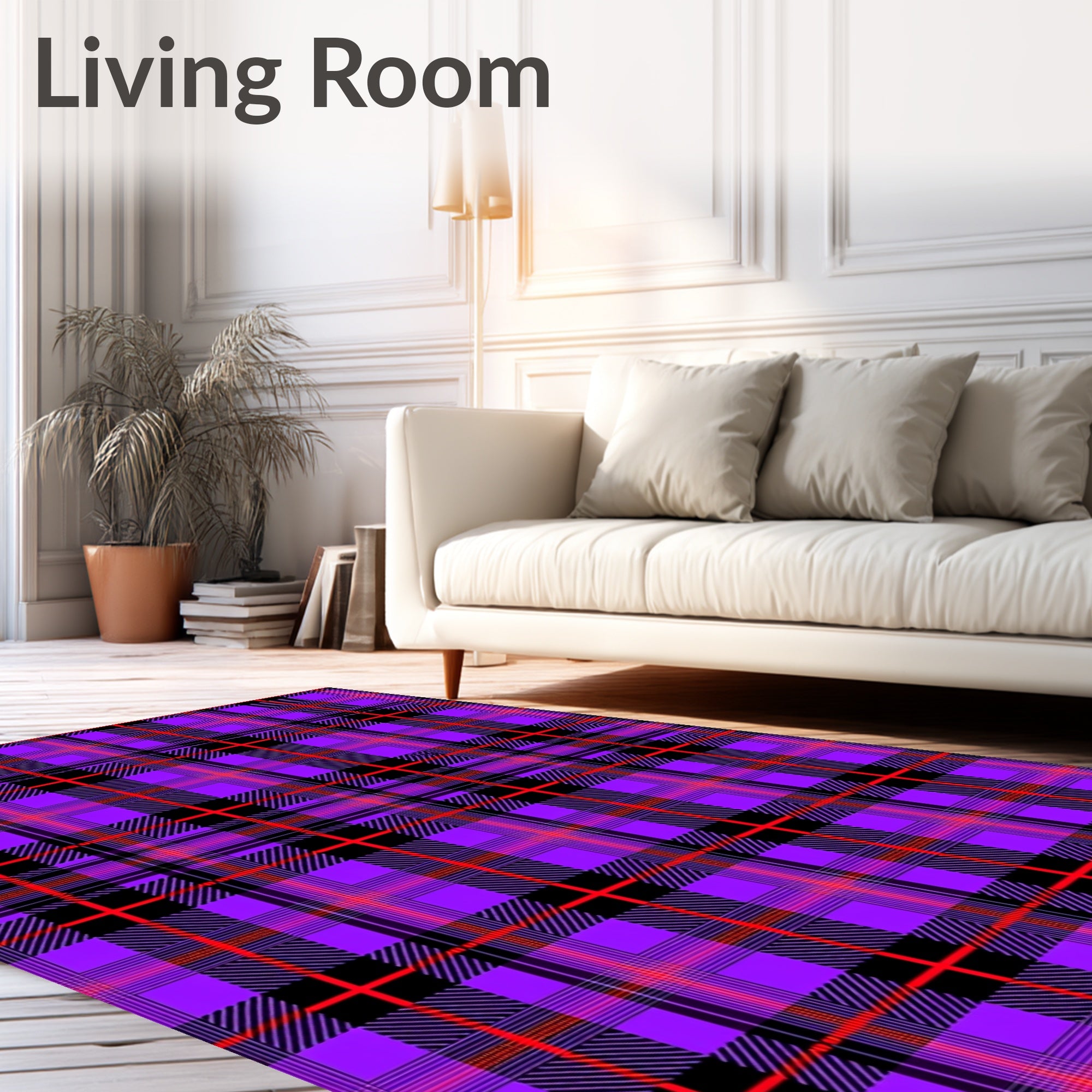 Bold Purple Red Black Plaid Design Rug