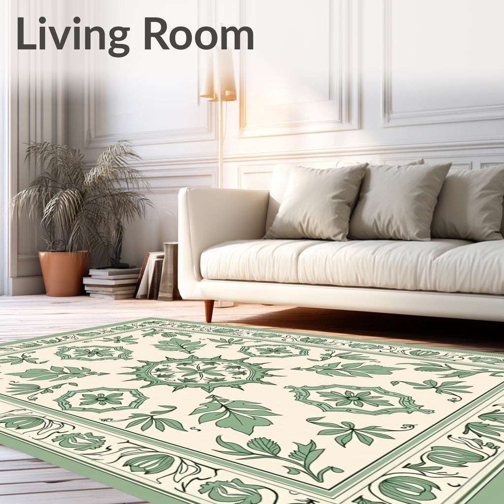 Sage Green Floral Mandala Patterned Rug