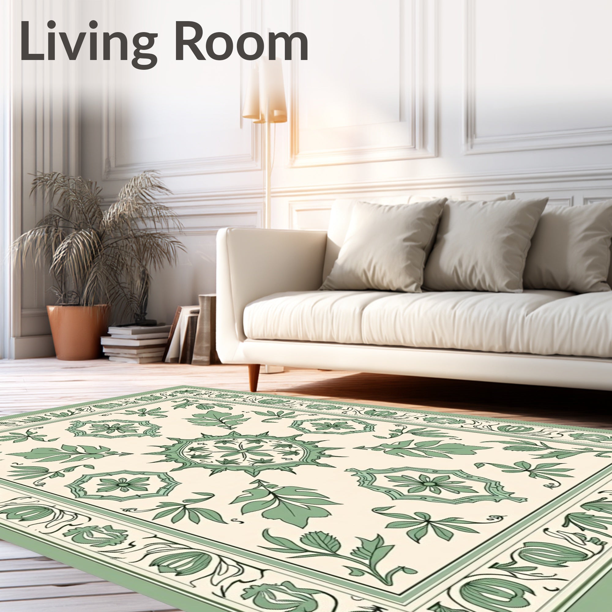 Sage Green Floral Mandala Patterned Rug