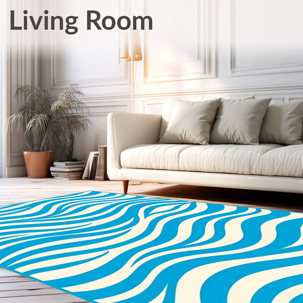 Blue Cream Flowing Abstract Waves Rug
