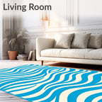 Blue Cream Flowing Abstract Waves Rug