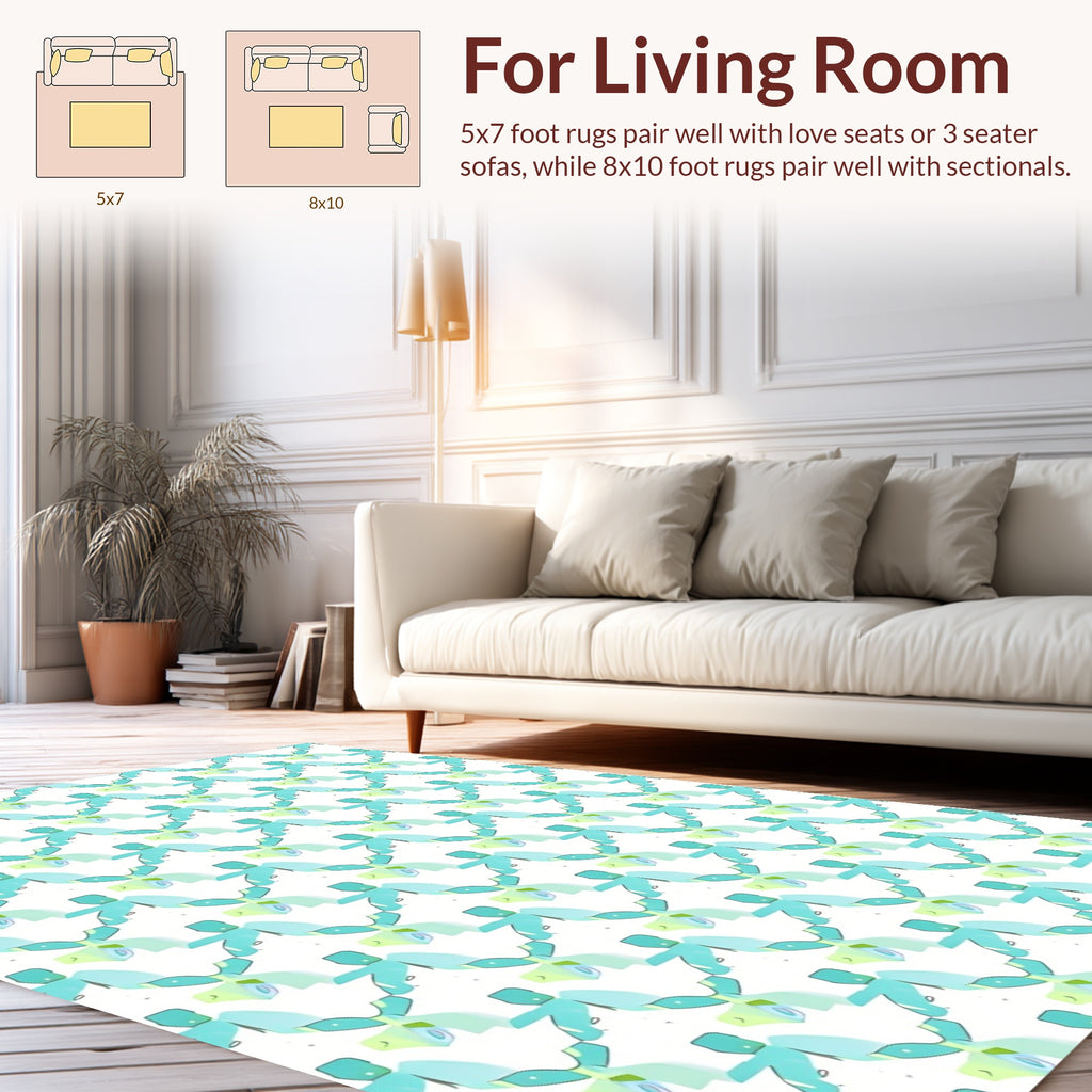 Abstract Aqua Geometric Repeating Pattern Rug