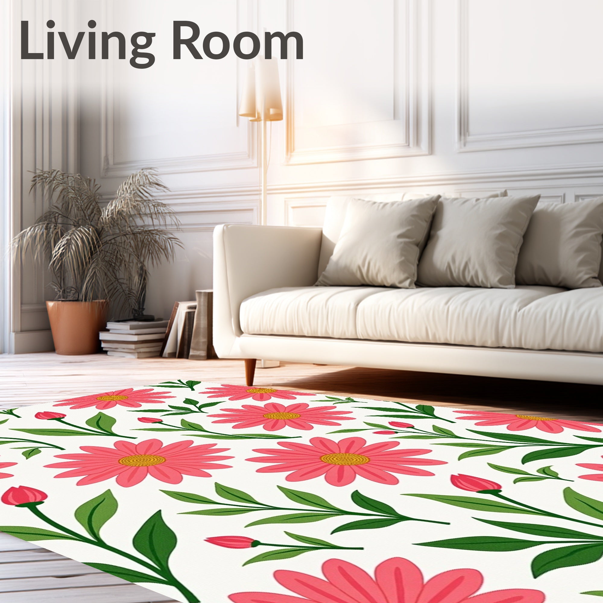 Pink Daisy Floral Pattern Rug