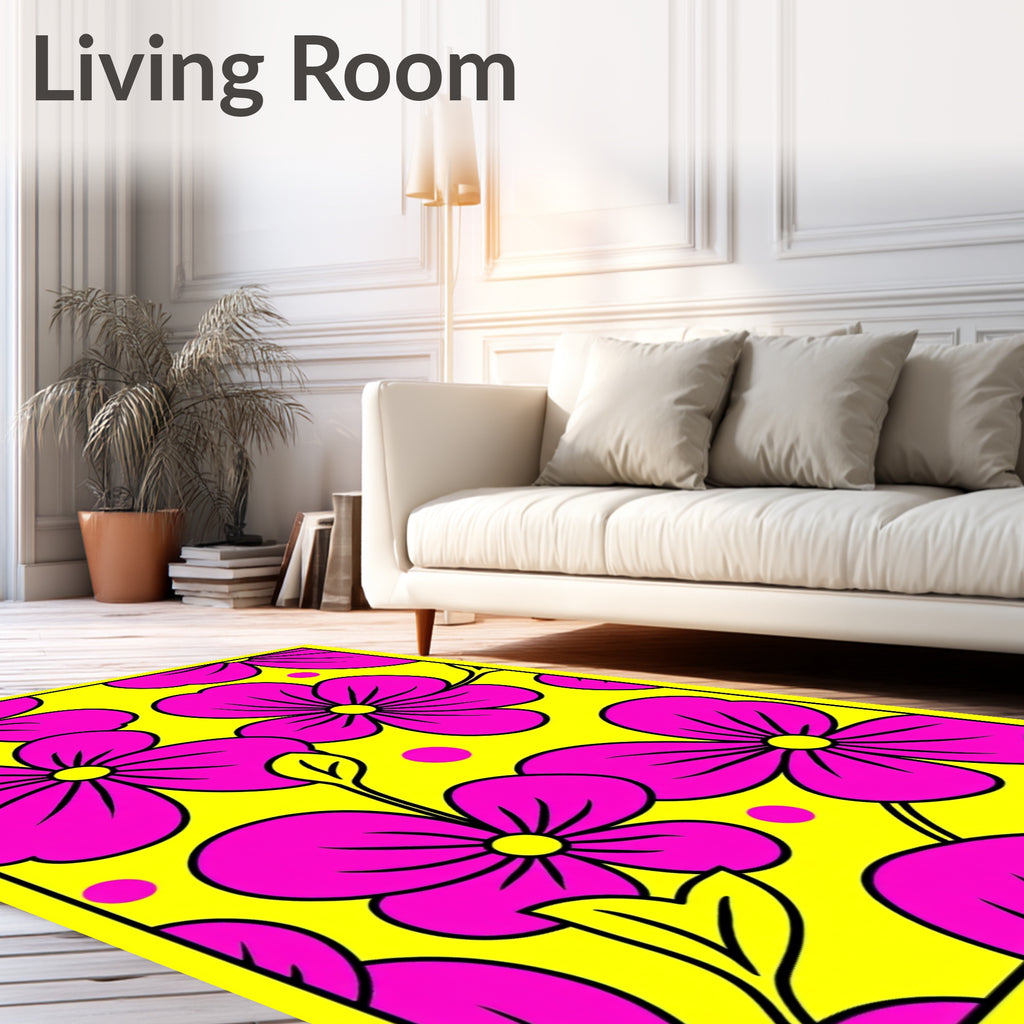 Bright Pink Floral Dot Pattern Rug