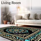 Intricate Mandala Pattern Teal Gold Rug