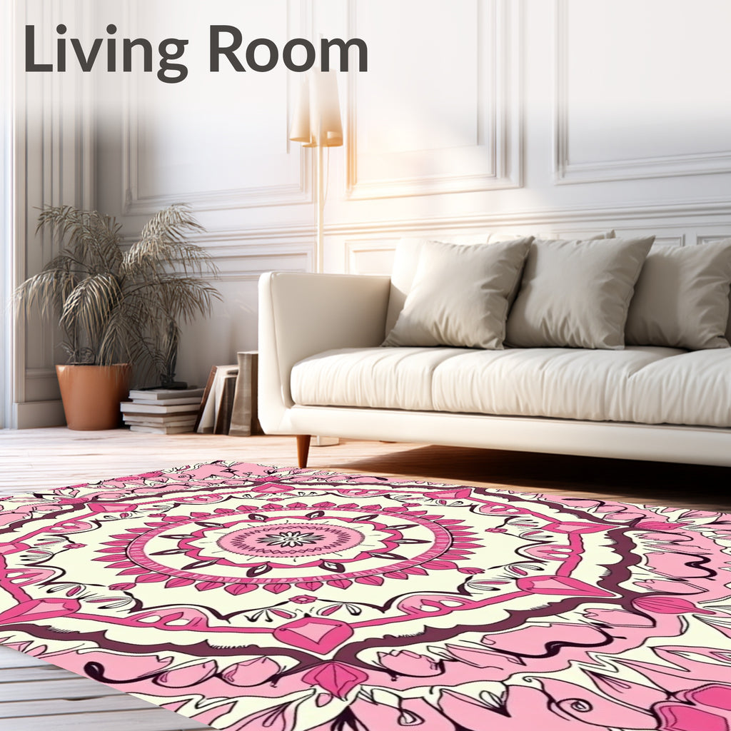 Pink Floral Mandala Design Rug