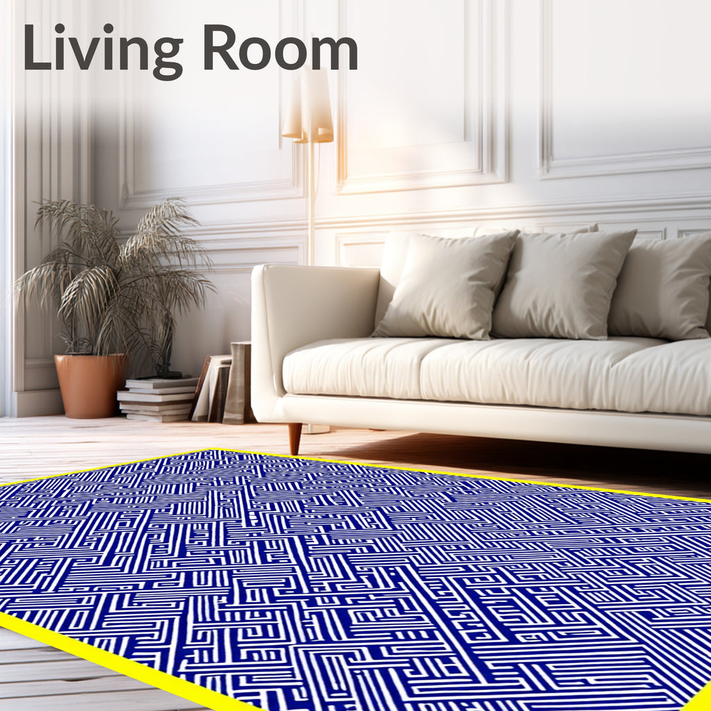 Blue White Abstract Linear Pattern Rug