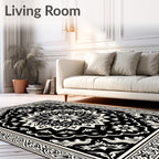 Black Cream Mandala Floral Pattern Rug