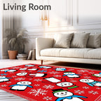 Merry Snowman Red Snowflake Party Rug