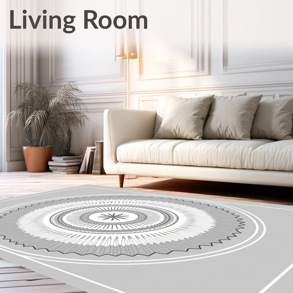 Monochromatic Geometric Mandala Pattern Rug