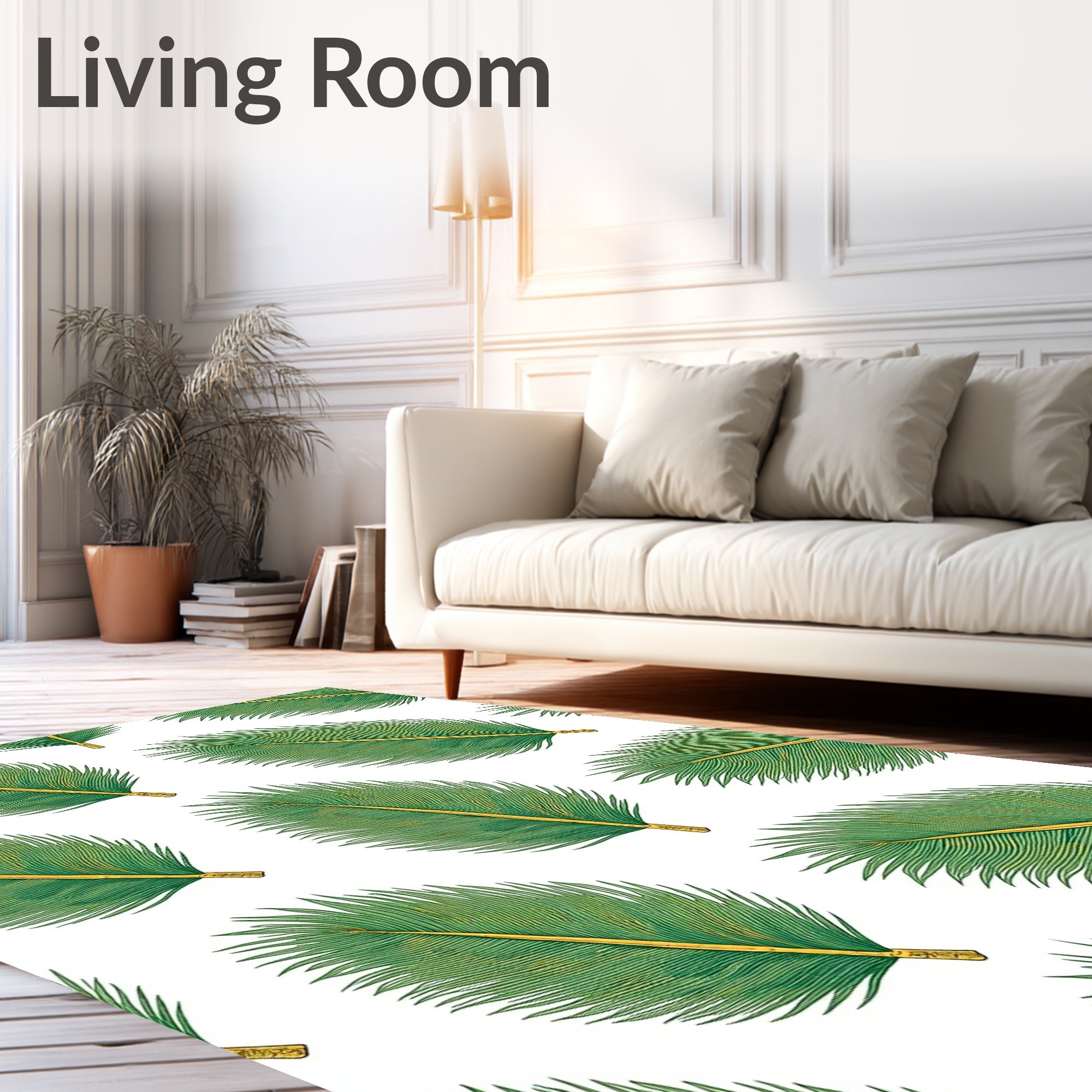 Green Palm Frond Pattern Rug