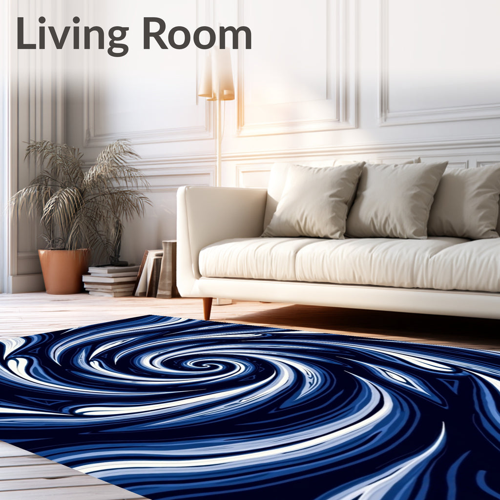 Abstract Blue Spiral Whirling Design Rug