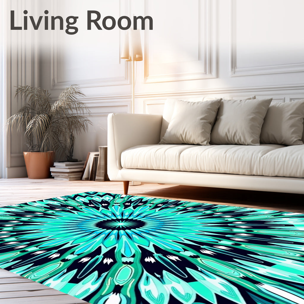Cool Blue Radiant Mandala Design Rug
