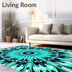 Cool Blue Radiant Mandala Design Rug