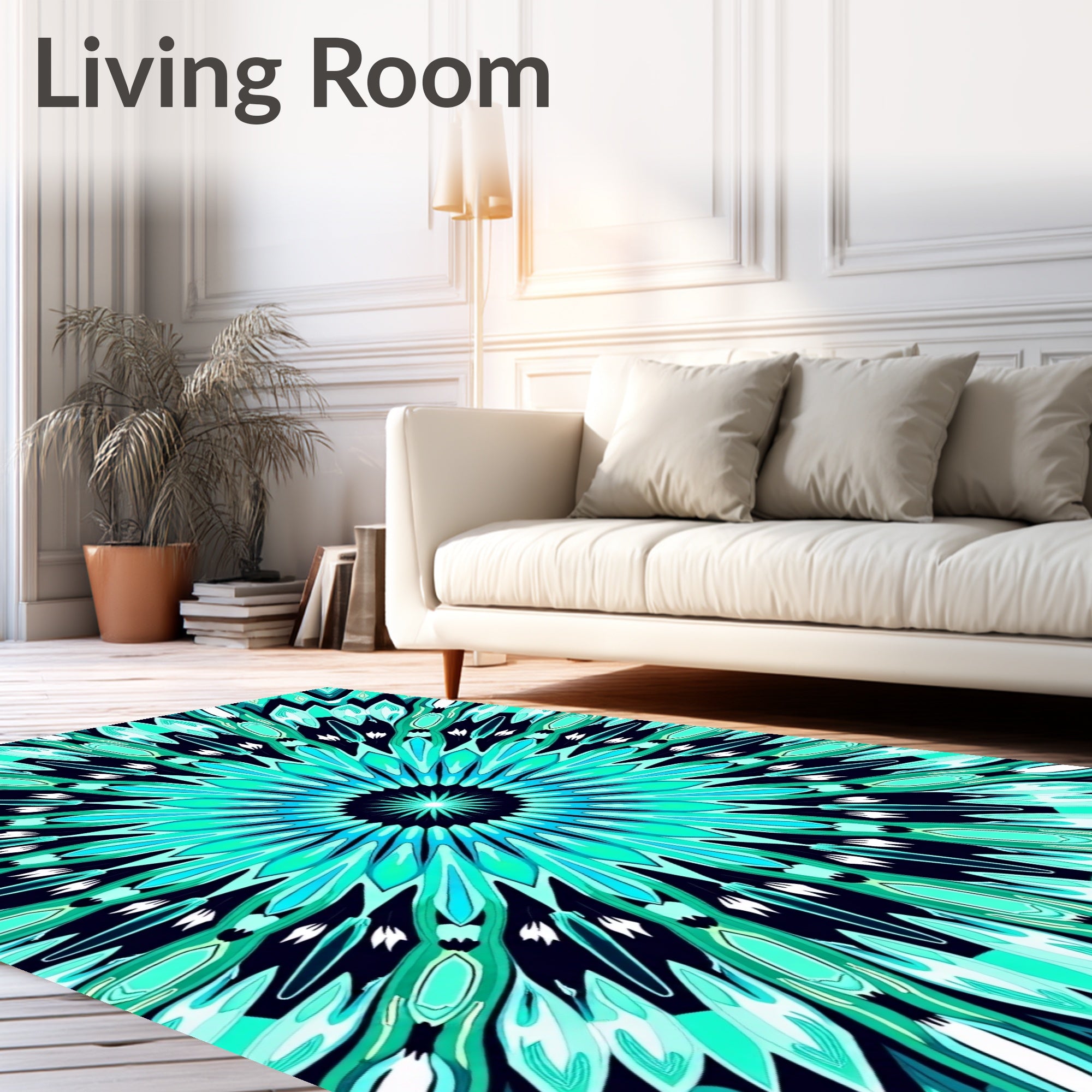 Cool Blue Radiant Mandala Design Rug