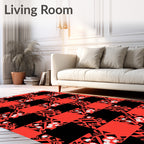 Red Black Geometric Floral Patchwork Rug