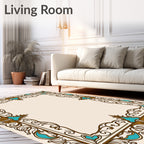 Ornate Teal Gold Scroll Border Rug