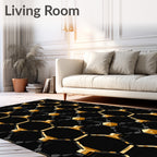 Black Gold Hexagonal Geometric Pattern Rug