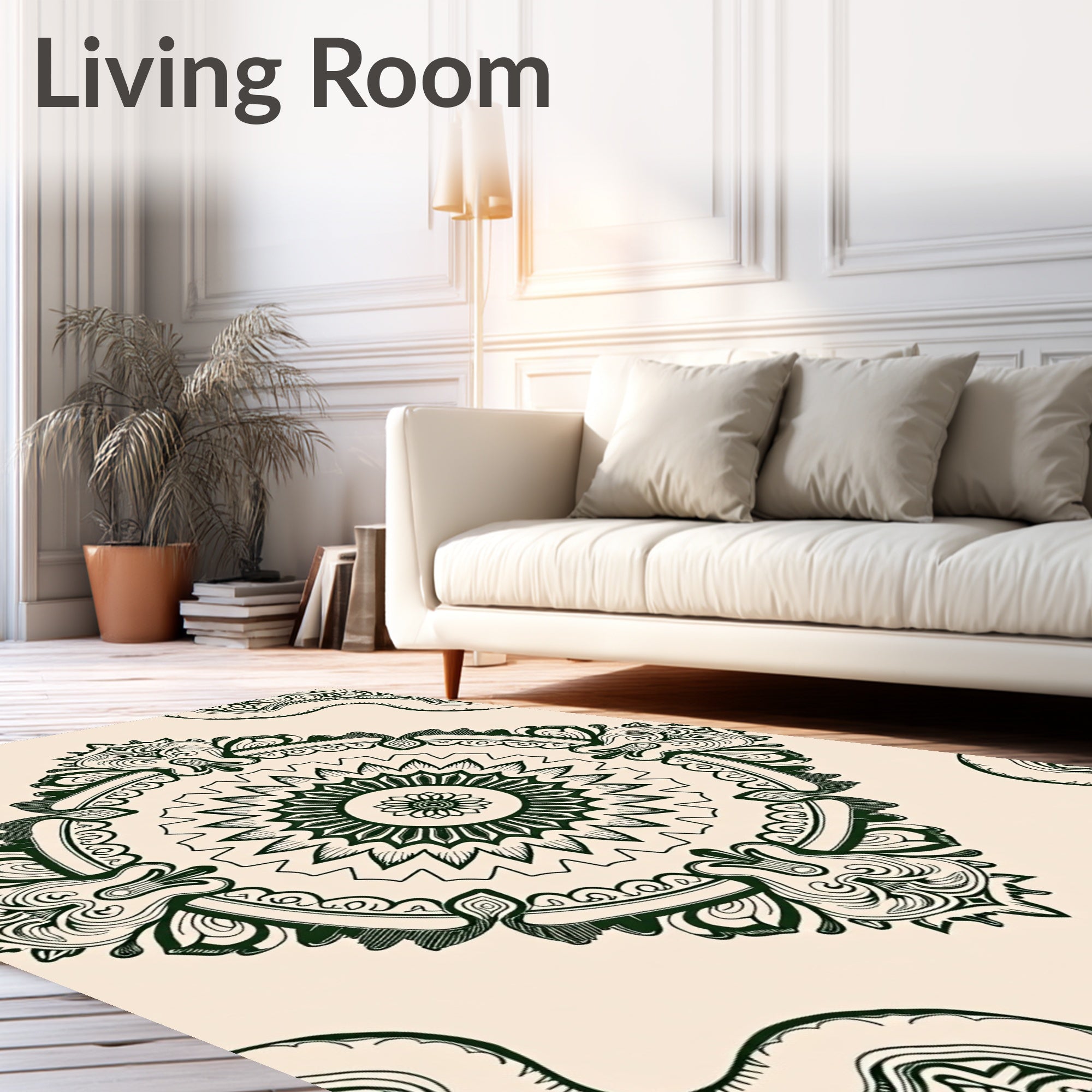 Delicate Teal Floral Medallion Mandala Rug