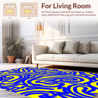 Bold Blue Swirls Yellow Abstract Rug