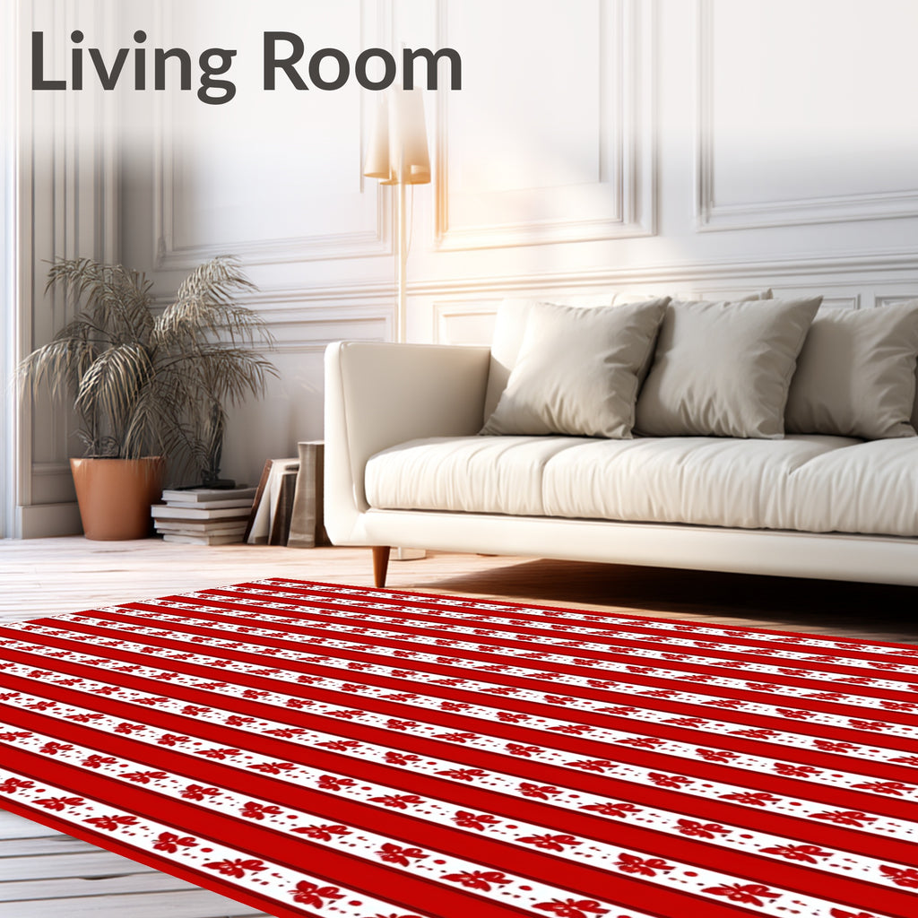 Red White Stripe Butterfly Pattern Rug
