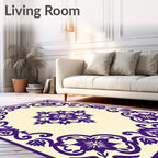 Ornate Floral Damask Pattern Tile Rug
