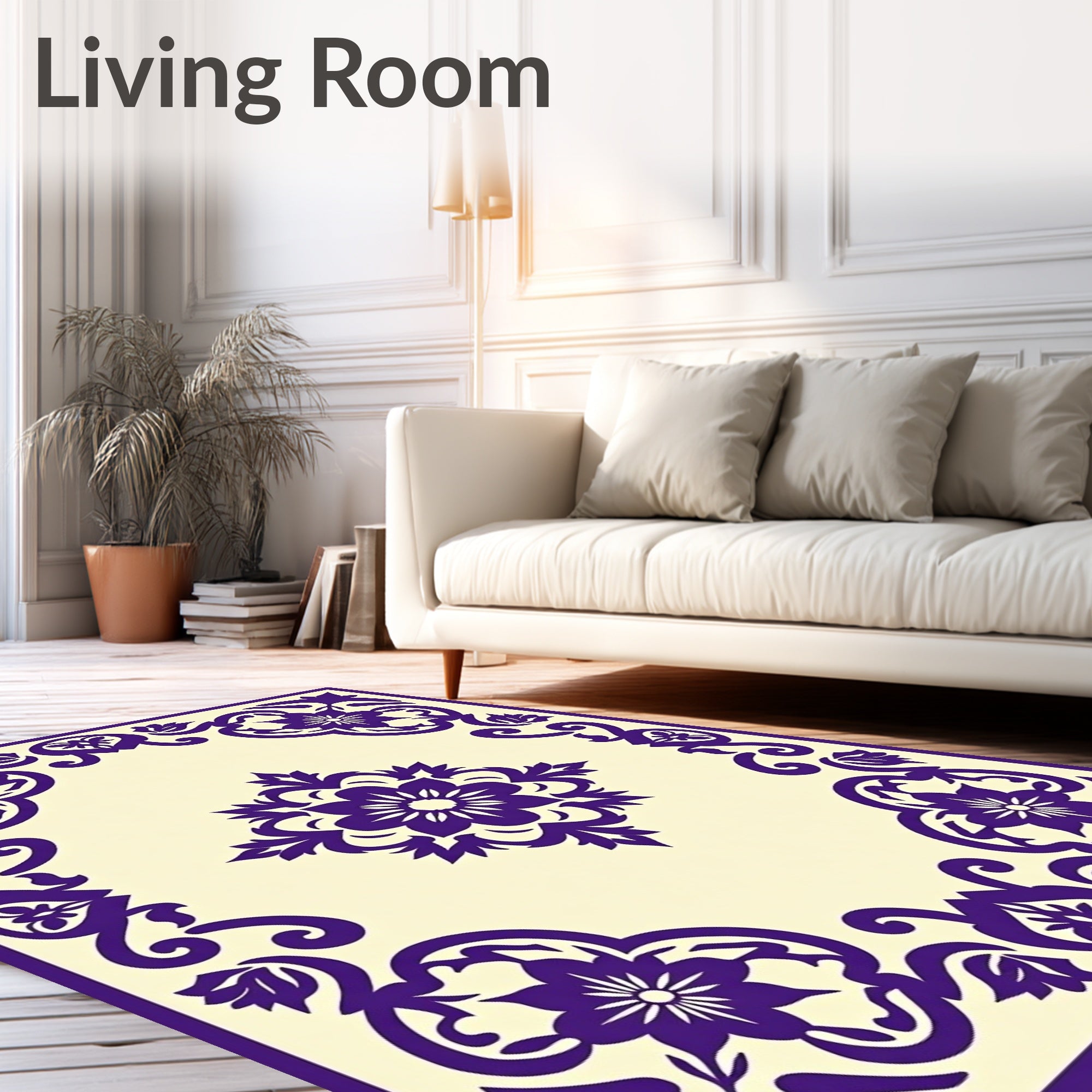 Ornate Floral Damask Pattern Tile Rug