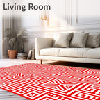 Geometric Red Maze Pattern Rug