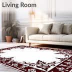 Rich Dark Red Ornate Scroll Border Rug