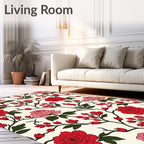 Classic Red Pink Rose Floral Design Rug
