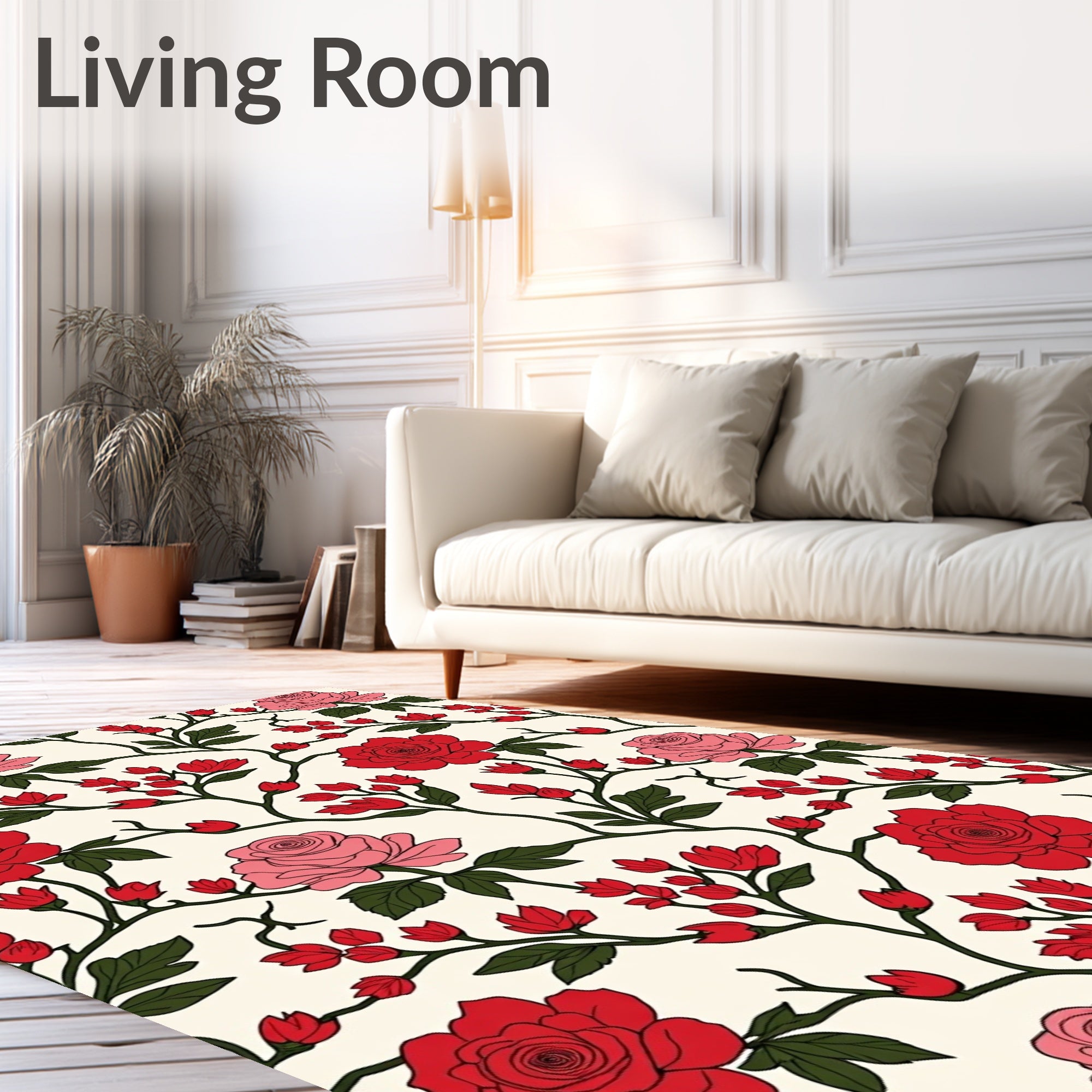 Classic Red Pink Rose Floral Design Rug