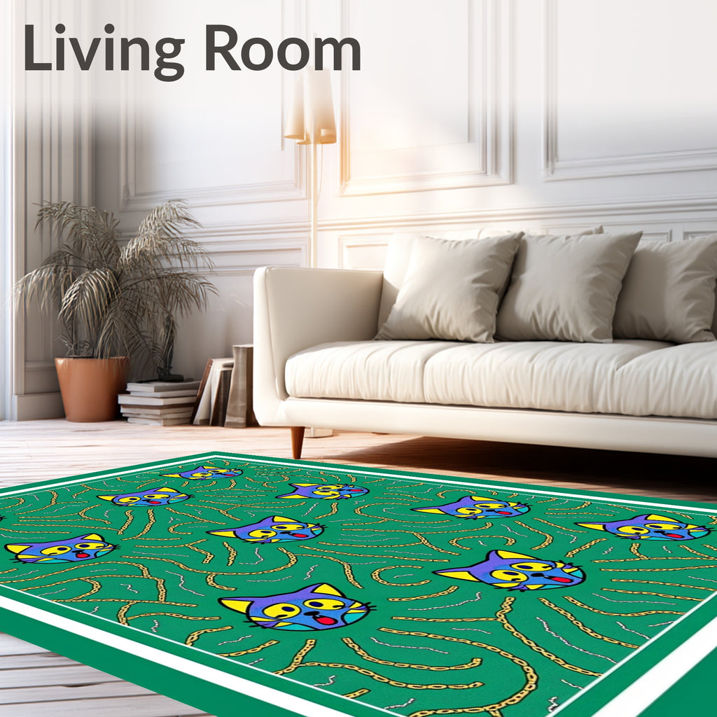Whimsical Cat Faces Chain Pattern Rug