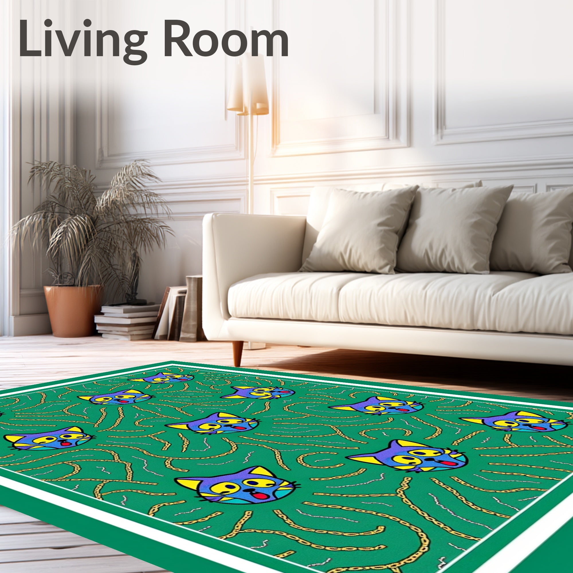 Whimsical Cat Faces Chain Pattern Rug