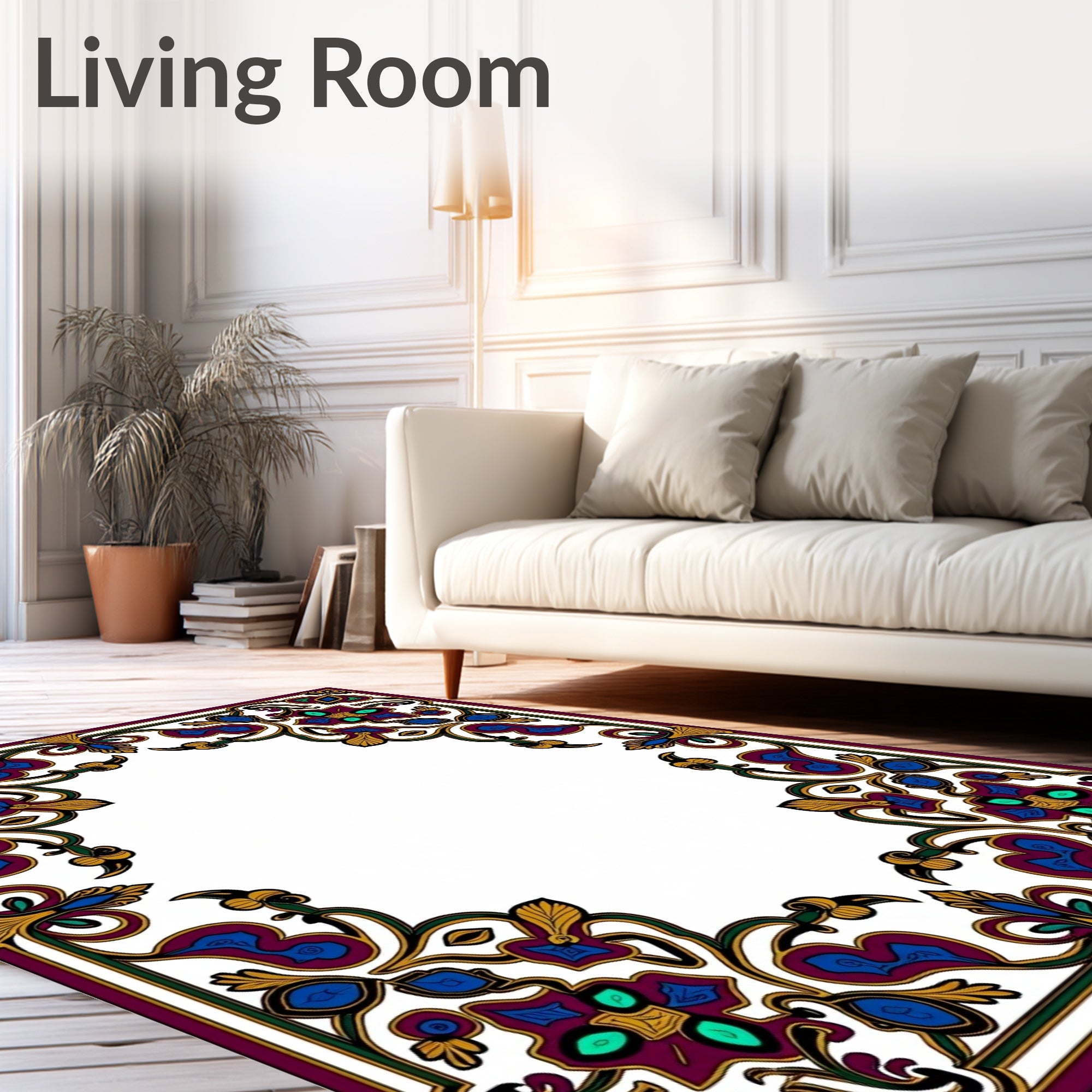 Intricate Floral Border Design Pattern Rug