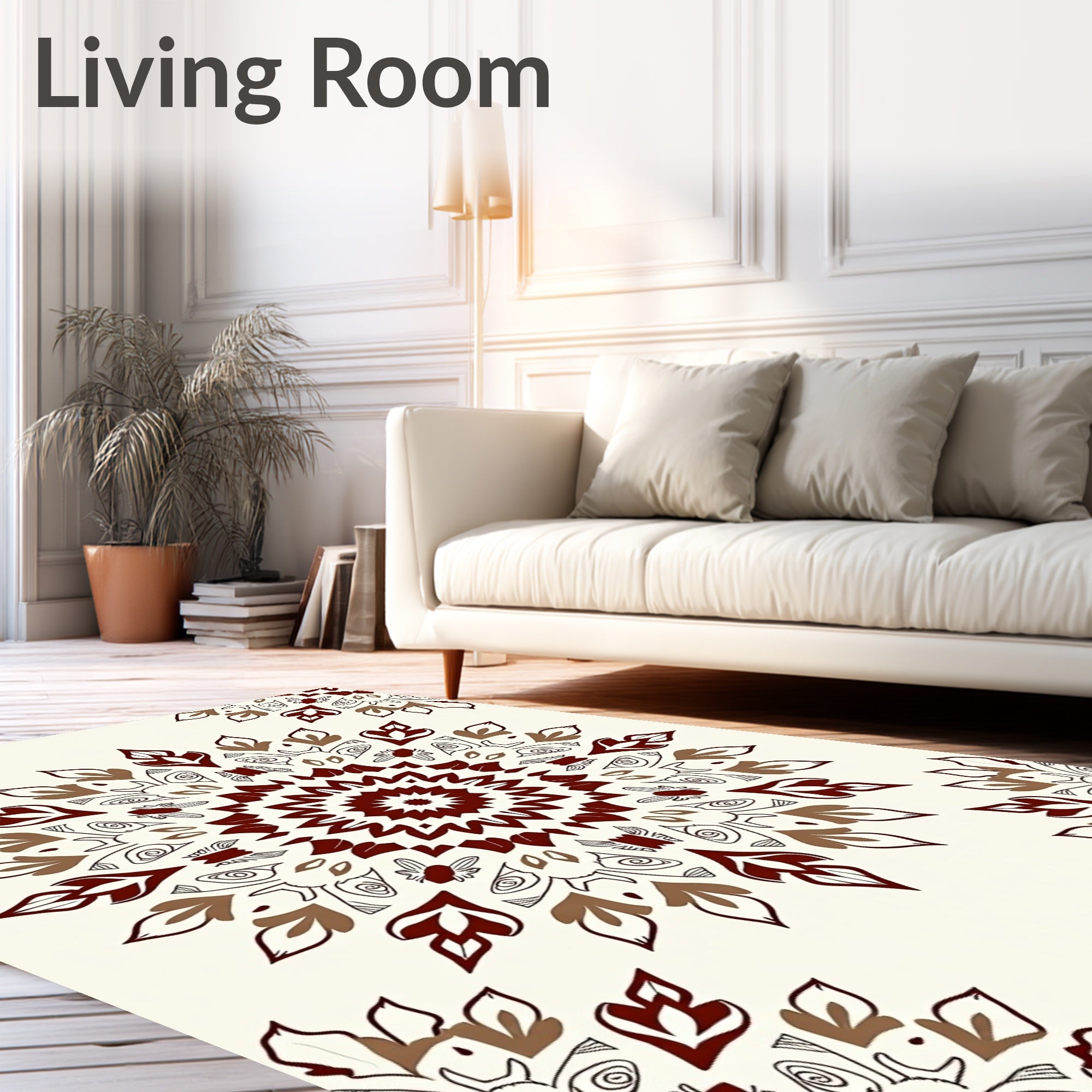 Ornate Mandala Patterned Floral Design Rug