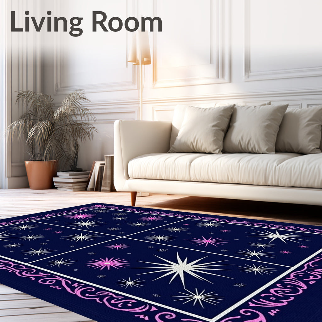 Midnight Blue Pink Starburst Panels Rug