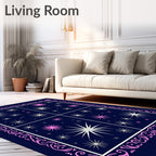 Midnight Blue Pink Starburst Panels Rug