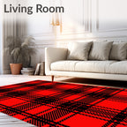 Bold Red and Black Plaid Pattern Rug